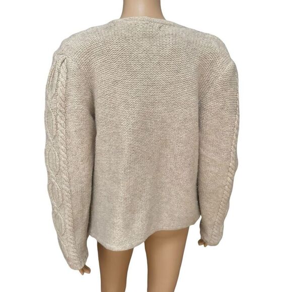 Intuitions vintage 100% wool cable knit open front cardigan shoulder pads sz L - Picture 3 of 7